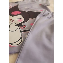 Kız Çocuk Kuromi My Melodi Baskılı Kısa Kollu  Alt Üst Takım Boru Paça Pamuklu 2'li Takım