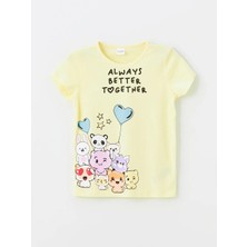 Lcw Kids Sari Bisiklet Yaka Baskılı Kısa Kollu Kız Çocuk Şortlu Pijama Takımı
