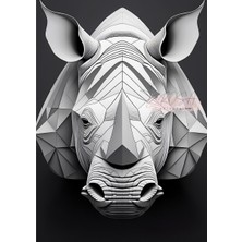 Çerçevesiz Poster Geometrik Desenli Gergedan Siyah Beyaz