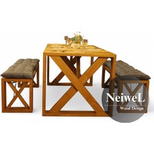 Neiwel Velmar Doğal Ahşap Banklı Yemek Masası Takımı - 80CM-200CM