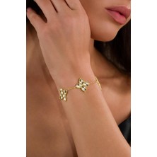Gümüş Altın Gold Kaplama Üçlü Yonca Çiçek Kalemli Lazer Işlemeli Taşsız Bileklik