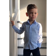 Entel Erkek Çocuk Düz Renk Mavi Uzun Kollu Gömlek