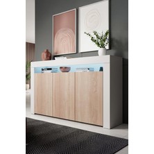 Ecm Konsol LED Aydınlatmalı Şık Büfe Modern ve Zarif Konsol Beyaz Mat Büfe