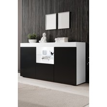 Ecm Konsol LED Aydınlatmalı Şık Büfe Cam Raflı Modern ve Zarif Konsol Beyaz Siyah Elegant