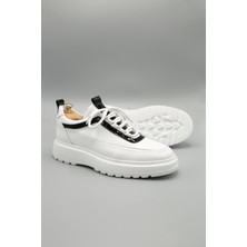 Drew Model Hakiki Deri El Yapımı Erkek Beyaz Siyah Rugan Sneakers Ayakkabı