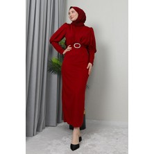 Yakası Çapraz Elbise Bordo