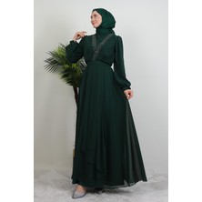 Giza Store Taşlı Çapraz Şifon Elbise Zümrüt