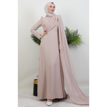 Giza Store Yakası Taşlı Elbise Krem