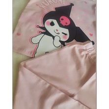 Kız Çocuk Kuromi My Melodi Baskılı Kısa Kollu  Alt Üst Takım Boru Paça Pamuklu 2'li Takım