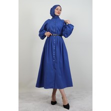 Giza Store Tam Boy Düğmeli Elbise Koyu Mavi