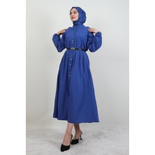 Giza Store Tam Boy Düğmeli Elbise Koyu Mavi