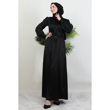 Giza Store Kemerli Saten Elbise Siyah