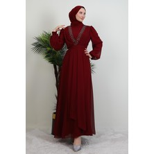 Giza Store Taşlı Çapraz Şifon Elbise Bordo