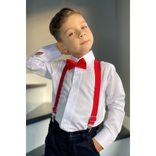 Entel Erkek Çocuk Beyaz Gömlek Kırmızı Askı Papyon Takım Modern Fit Casual Stil