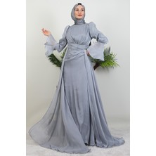 Giza Store Kolu Volanlı Yoryo Elbise Gri