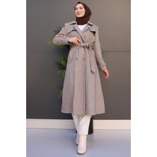 Çizgili Kuşaklı Kaşe Kaban Vizon