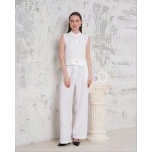 Broşlu Yelek Pantolon Takım Beyaz S255821