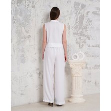 Broşlu Yelek Pantolon Takım Beyaz S255821