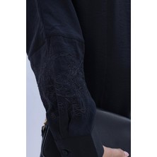 Siyah-Nakış Detaylı Modal Pantolonlu Takım