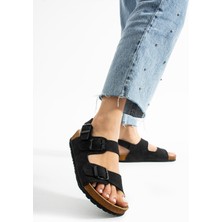 Holm Çift Tokalı Siyah Camel Kadın Sandalet