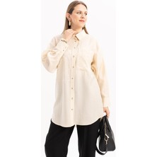 Açık Bej-Fisto Detaylı Büyük Cepli Gömlek