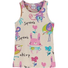 Chirping (Beige) Kız Çocuk Desenli Kolsuz Tişört