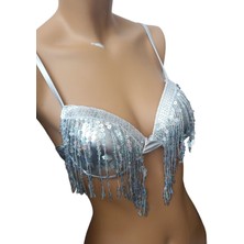 Payetli Sütyen Gümüş Lame Püsküllü Iç Çamaşırı, Kulüp Giyim Hipster, Püsküllü Bikini, Gece Bikini, Bikini