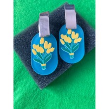 Sarı Lale Figürlü Oval Küpe