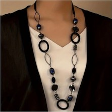 Offıce Necklace Günlük Giyim Boho Tarzı Reçine Taşlı Siyah Uzun Ofis Kolye