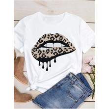 Woodroffe Kadın / Kız Leopard Lip Baskılı Oversize T-Shirt Salaş Boyfirend