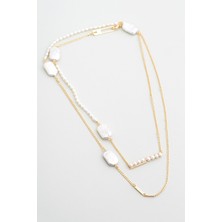 Ikonik 18 Ayar Sarı Altın Kaplama 95 cm Gümüş Inci Kolye