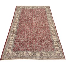 El Dokuma Vintage Isparta Halısı 203X310 Kırmızı Beyaz Eskitme