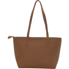 Paftalı Deri Kadın Tote Omuz Çanta – Fermuarlı, Günlük Kullanım Için, Uzun Askılı – 35x22x7 cm