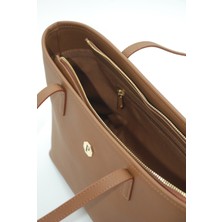 Paftalı Deri Kadın Tote Omuz Çanta – Fermuarlı, Günlük Kullanım Için, Uzun Askılı – 35x22x7 cm
