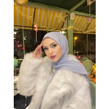 Sayra Shawl Kadın Buz Gri Çıtçıtlı Hazır Şal
