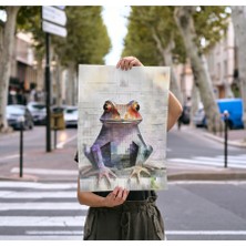 Çerçevesiz Poster Mozaik Desenli Kurbağa