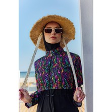 Kenarları Püsküllü Kurdele Bağlama Detaylı Hasır Şapka Plaj Şapkası RŞ-2092 BEJ01