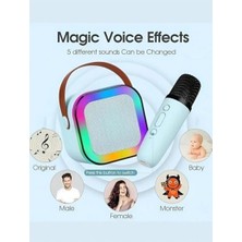KABLOSUZ  BLUETOOTH İLE BAĞLANABİLİR HOPARLÖR AUX GİRİŞLİ TYP-C İLE ŞARJ OLAN USB İLE BİLGİSAYARA BAĞLANABİLEN  VE  5 SES EFEKTLİ RGB IŞIKLI KARAOKE MİKROFON SETİ 