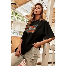 Millionaire Antrasit Oversize Aloha Baskılı Kadın T-Shirt