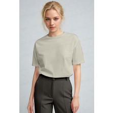 Kadın Taş  Nefes Alan Bisiklet Yaka Regular Fit Normal Kesim Baskisiz Basic T-Shirt