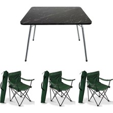 Teknotrust 60X80 Katlanır Granit Masa ve 3 Yeşil Sandalye Seti