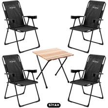 Teknotrust 4'lü Katlanır Kamp Sandalyesi ve Masa Seti, Siyah, 130 kg Taşıma Kapasiteli