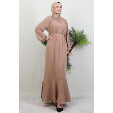 Giza Store Zincir Kuşaklı Tesettür Elbise Bej