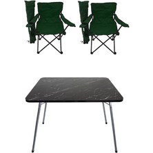Teknotrust Iki Kişilik 60X80 cm Katlanabilir Masa ve 2 Kamp Sandalyesi, Yeşil