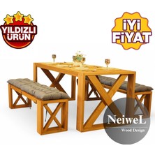 Neiwel Velmar Doğal Ahşap Banklı Yemek Masası Takımı - 80CM-200CM