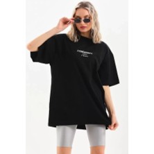 Tex Nova Unisex Baskılı Oversize T-Shirt - Siyah