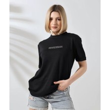 Tex Nova Unisex Bisiklet Yaka Baskılı Slim Fit T-Shirt - Siyah