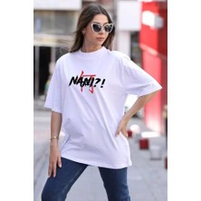 Tex Nova Unisex Bisiklet Yaka Baskılı Oversize T-Shirt - Beyaz