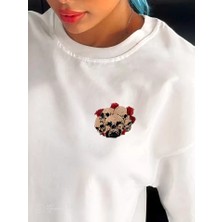 Tex Nova Unisex Bisiklet Yaka Baskılı Oversize T-Shirt - Beyaz