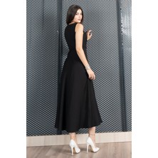 Asimetrik Kesim Kare Yaka Ip Kuşak Detaylı Elbise 50323